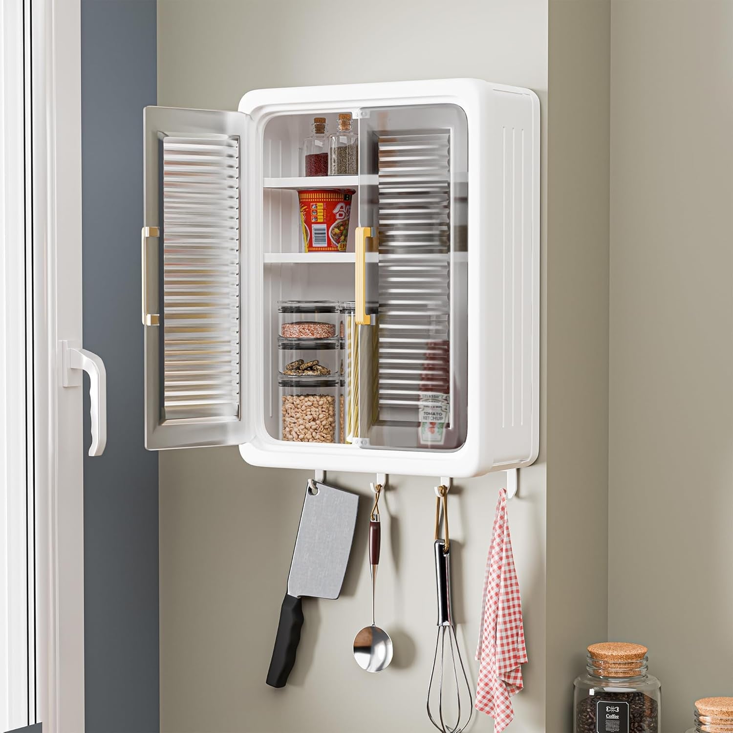 ALVENZA Wall-Mounted Kitchen Storage Cabinet – Spacious with Sliding Doors