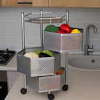 ALVENZA Kitchen Storage Trolley – Premium 3-Layer Hexagon Metal Organizer with Wheels