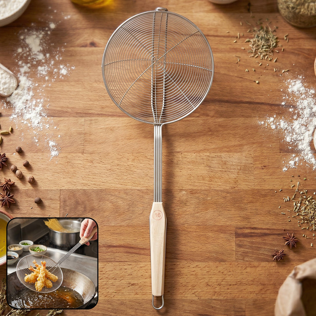 Stainless Steel Frying Skimmer Long Handle for Safe Cooking
