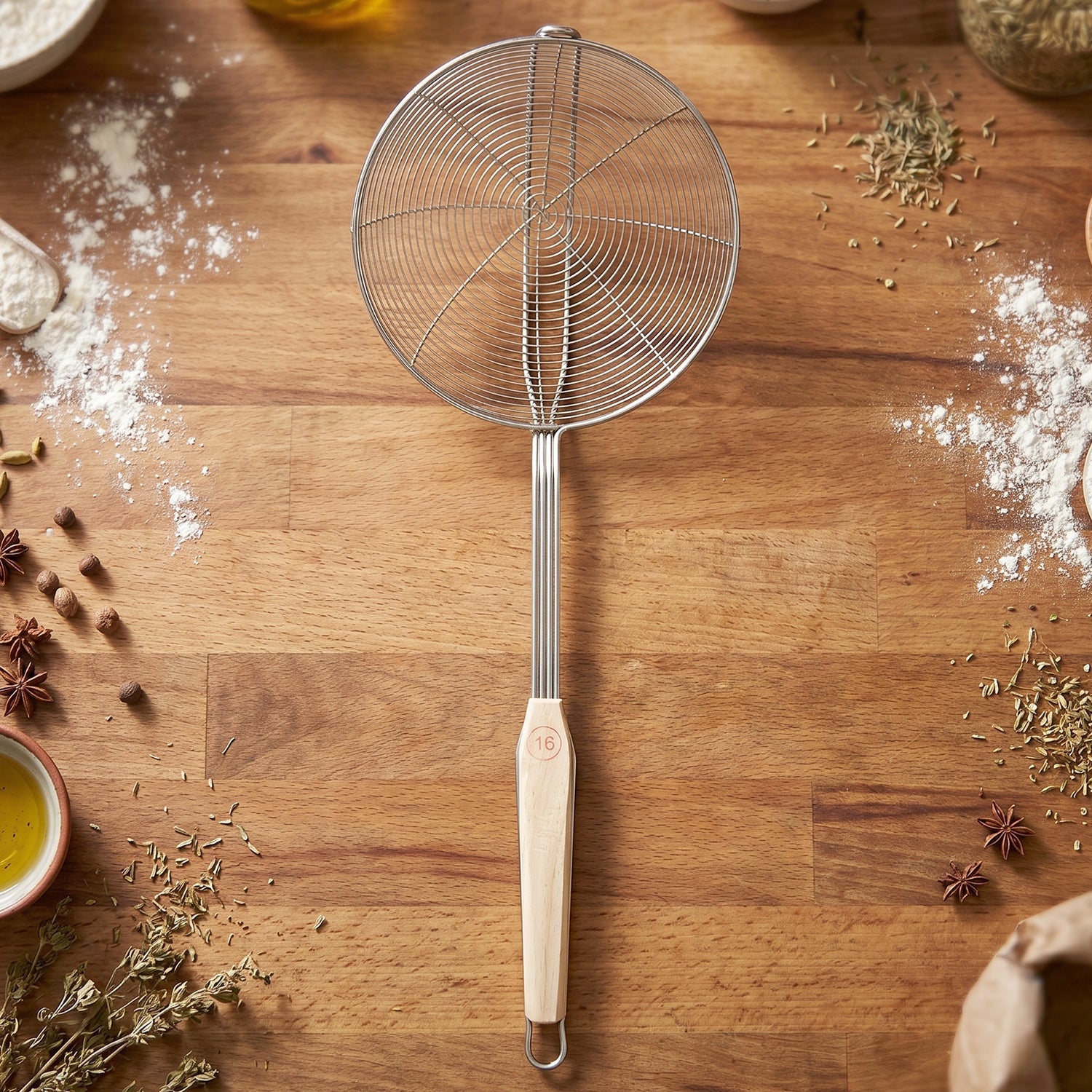 Stainless Steel Frying Skimmer Long Handle for Safe Cooking - Detail View 7