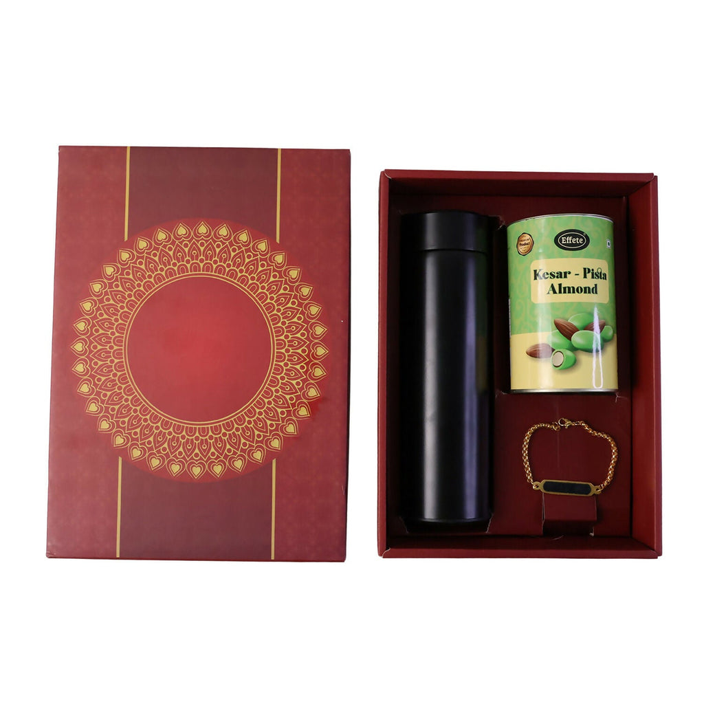 ALVENZA Rakhi - Elegant Customize Premium Gift with Chocolate & Bottle