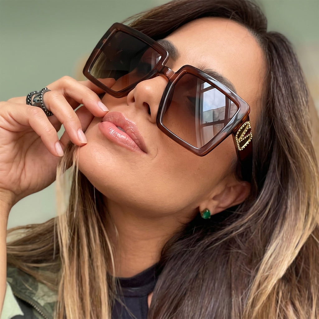 Oversized Square Sunglasses Trendy Unisex Fashion Eyewear - Back View