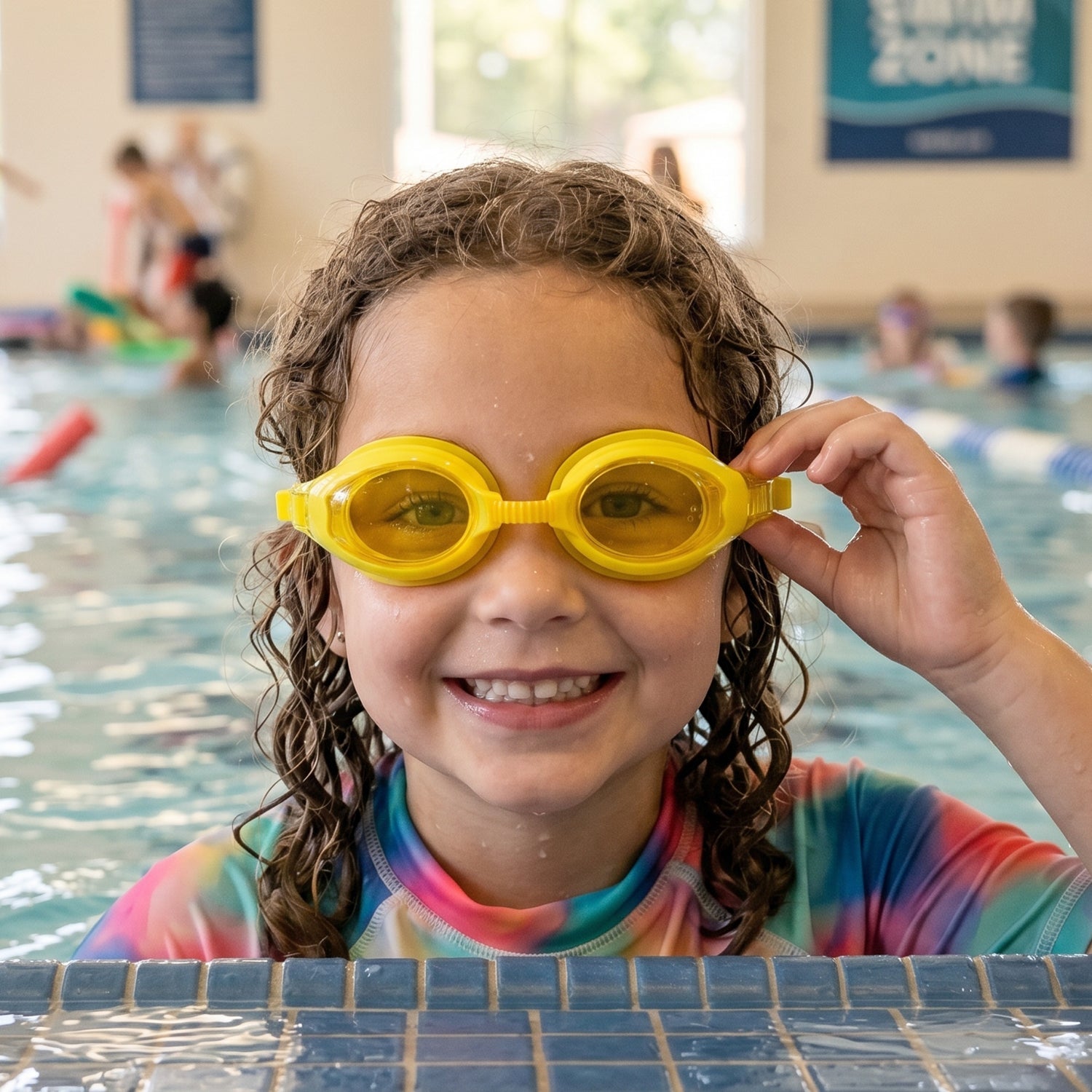 Kids Colorful Swimming Goggles Leakproof, Adjustable Fit - Front View