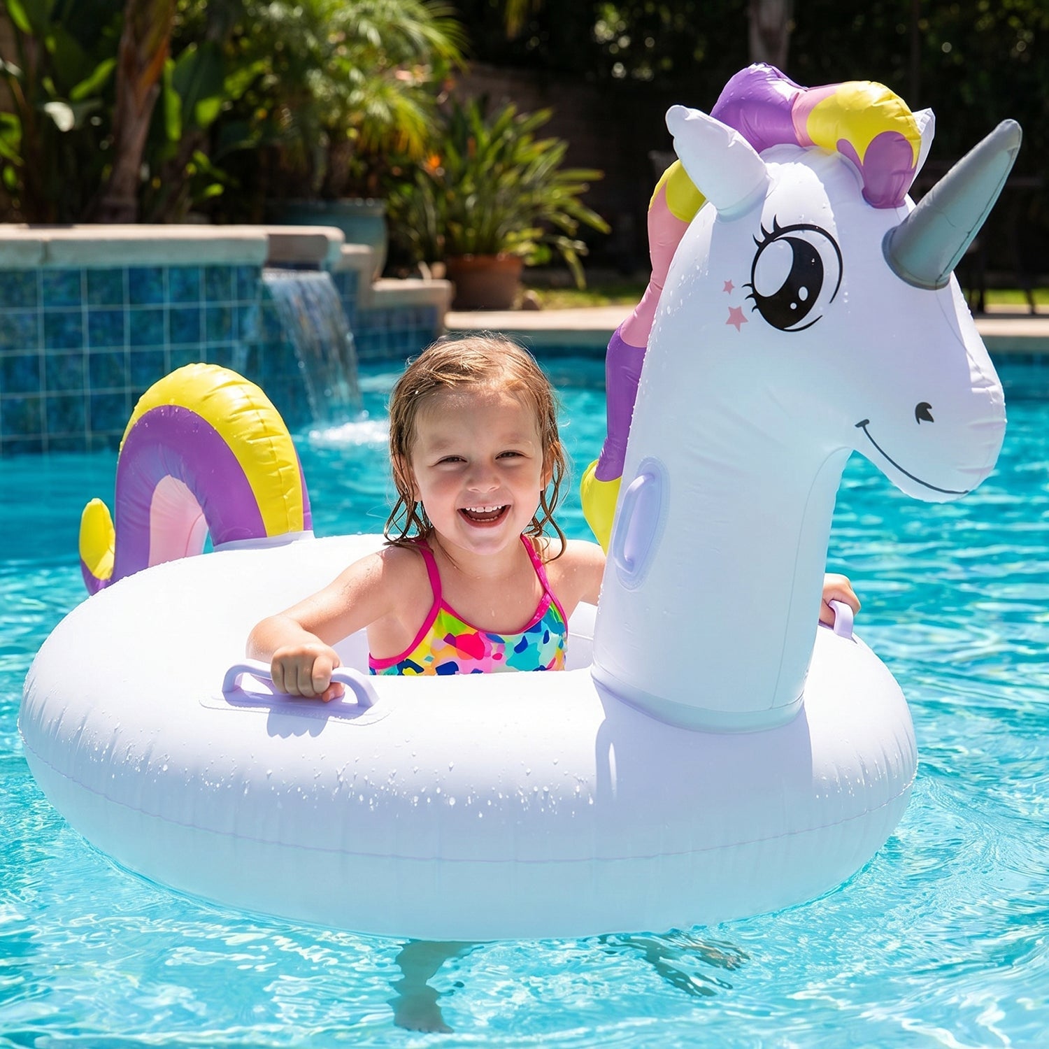 ALVENZA Kids Inflatable Unicorn Swim Ring – Durable Pool Float with Handles
