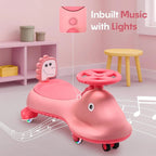 ALVENZA Kids Swing Car Ride On Toy with Music, Pink Shark Design Magic Twist Car (1 Pc)
