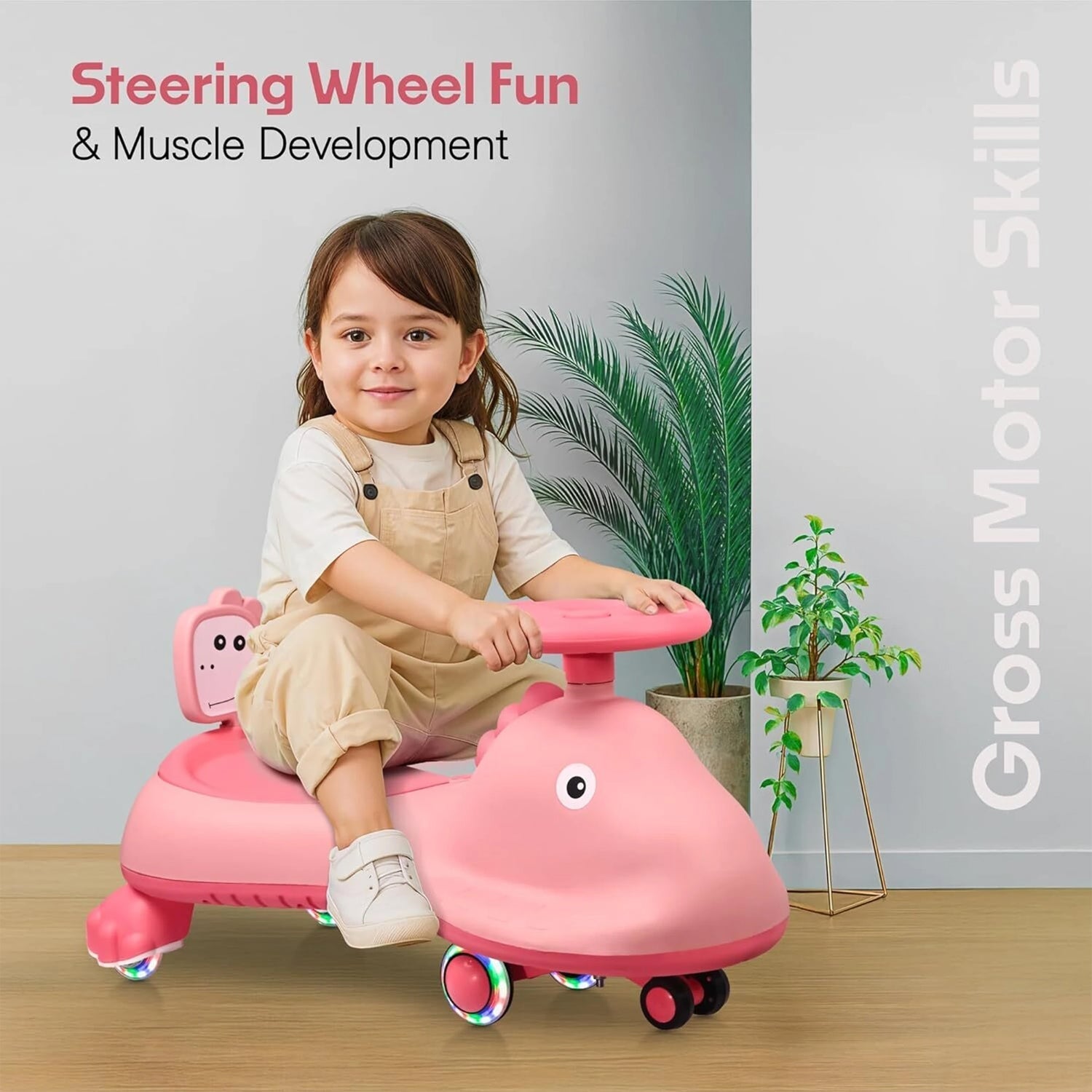 ALVENZA Kids Swing Car Ride On Toy with Music, Pink Shark Design Magic Twist Car (1 Pc)