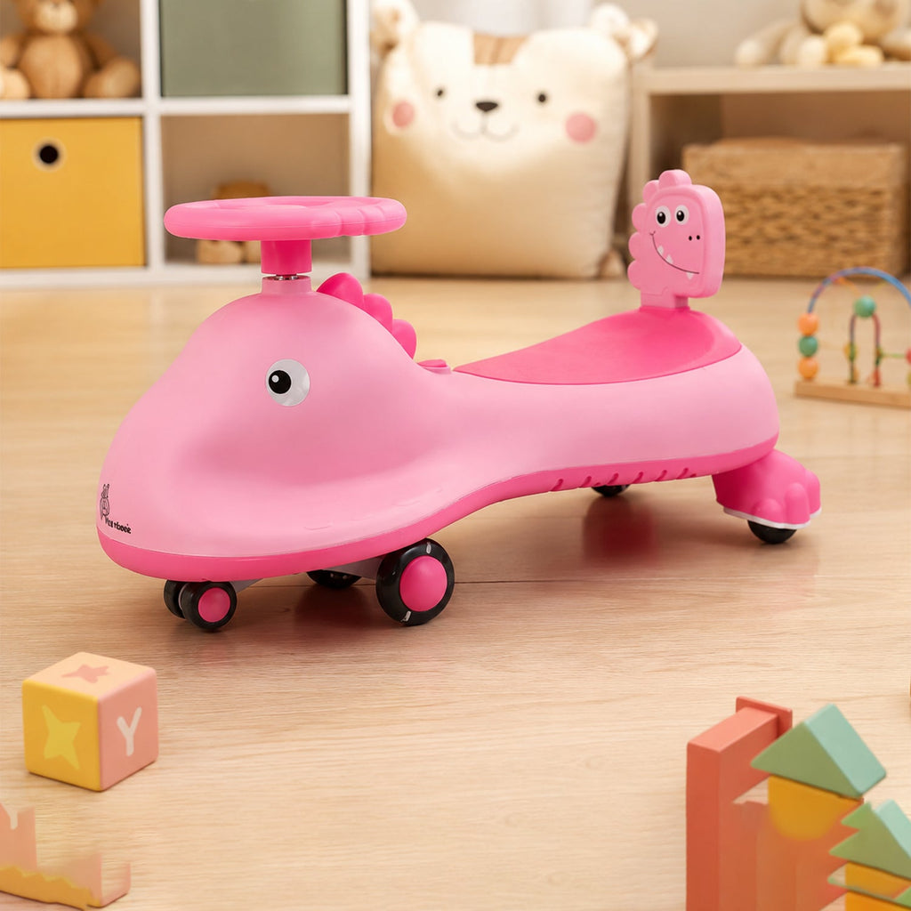 ALVENZA Kids Swing Car Ride On Toy with Music, Pink Shark Design Magic Twist Car (1 Pc)