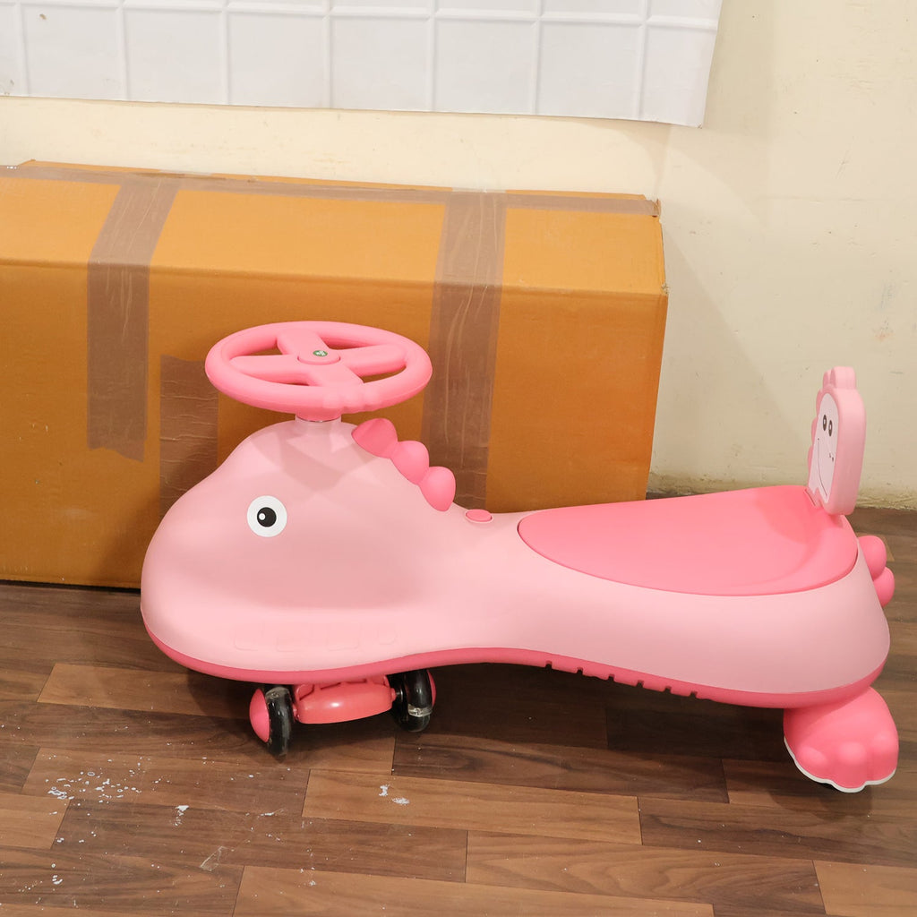 ALVENZA Kids Swing Car Ride On Toy with Music, Pink Shark Design Magic Twist Car (1 Pc)