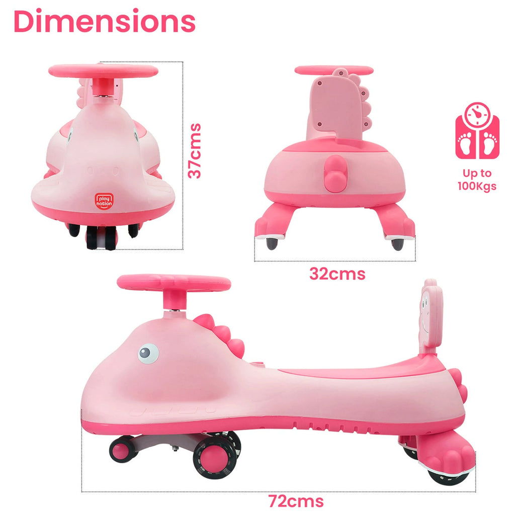 ALVENZA Kids Swing Car Ride On Toy with Music, Pink Shark Design Magic Twist Car (1 Pc)