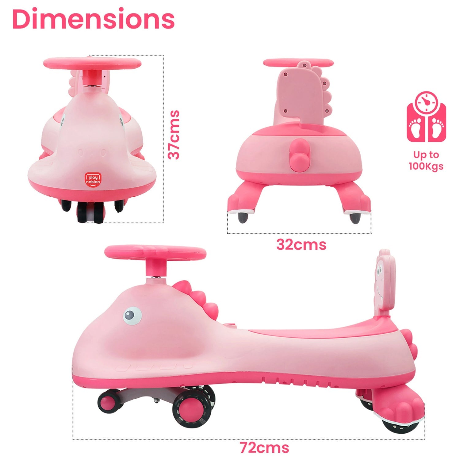 ALVENZA Kids Swing Car Ride On Toy with Music, Pink Shark Design Magic Twist Car (1 Pc)