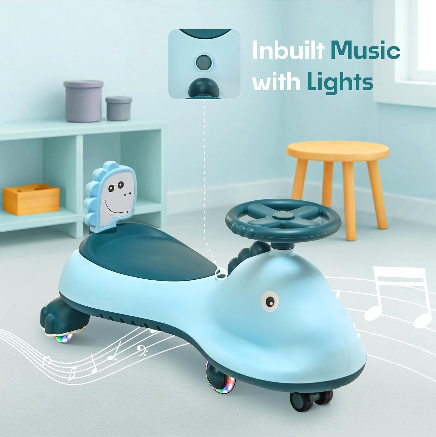 ALVENZA Kids Swing Car Ride On Toy with Music, Blue Shark Design Magic Twist Car (1 Pc)