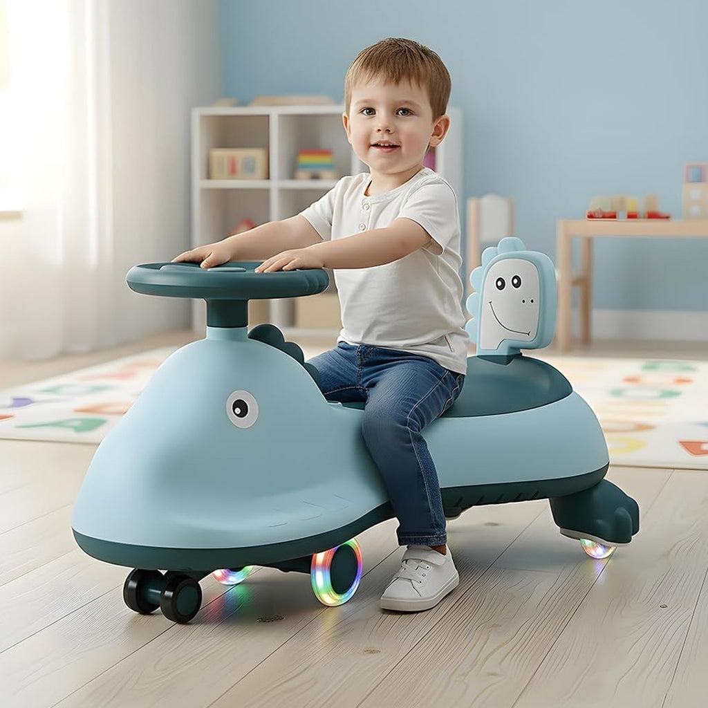 ALVENZA Kids Swing Car Ride On Toy with Music, Blue Shark Design Magic Twist Car (1 Pc)
