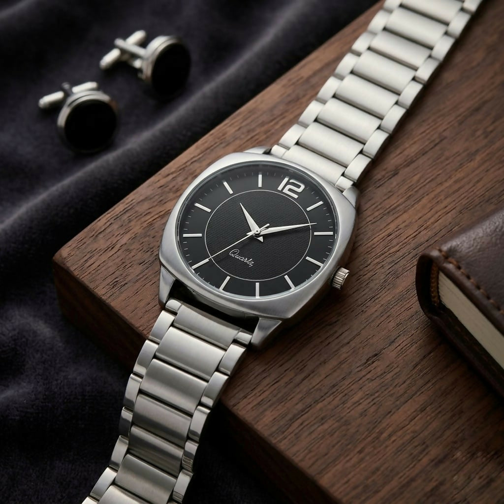 Minimalist Quartz Watch – Square Dial & Metal Band for Men