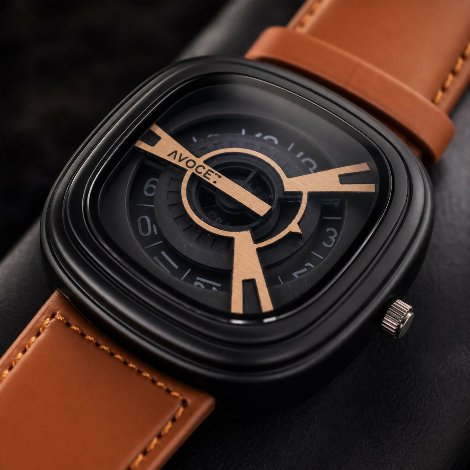 Luxury Square Dial Watch – Elegant Brown Leather Strap for Men