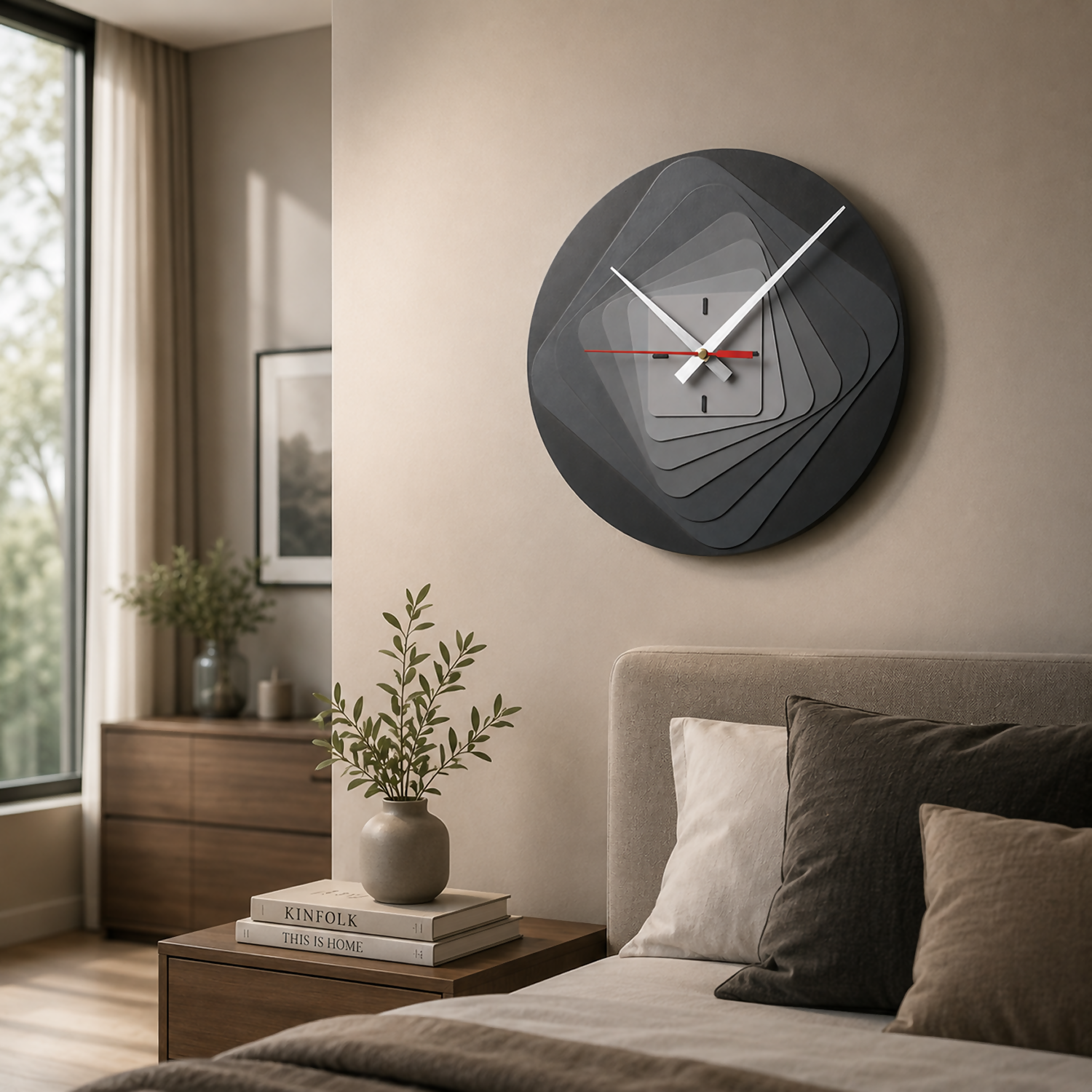 ALVENZA Modern 7-Layer Grey Wooden Wall Clock – Unique 3D Design and Silent Operation