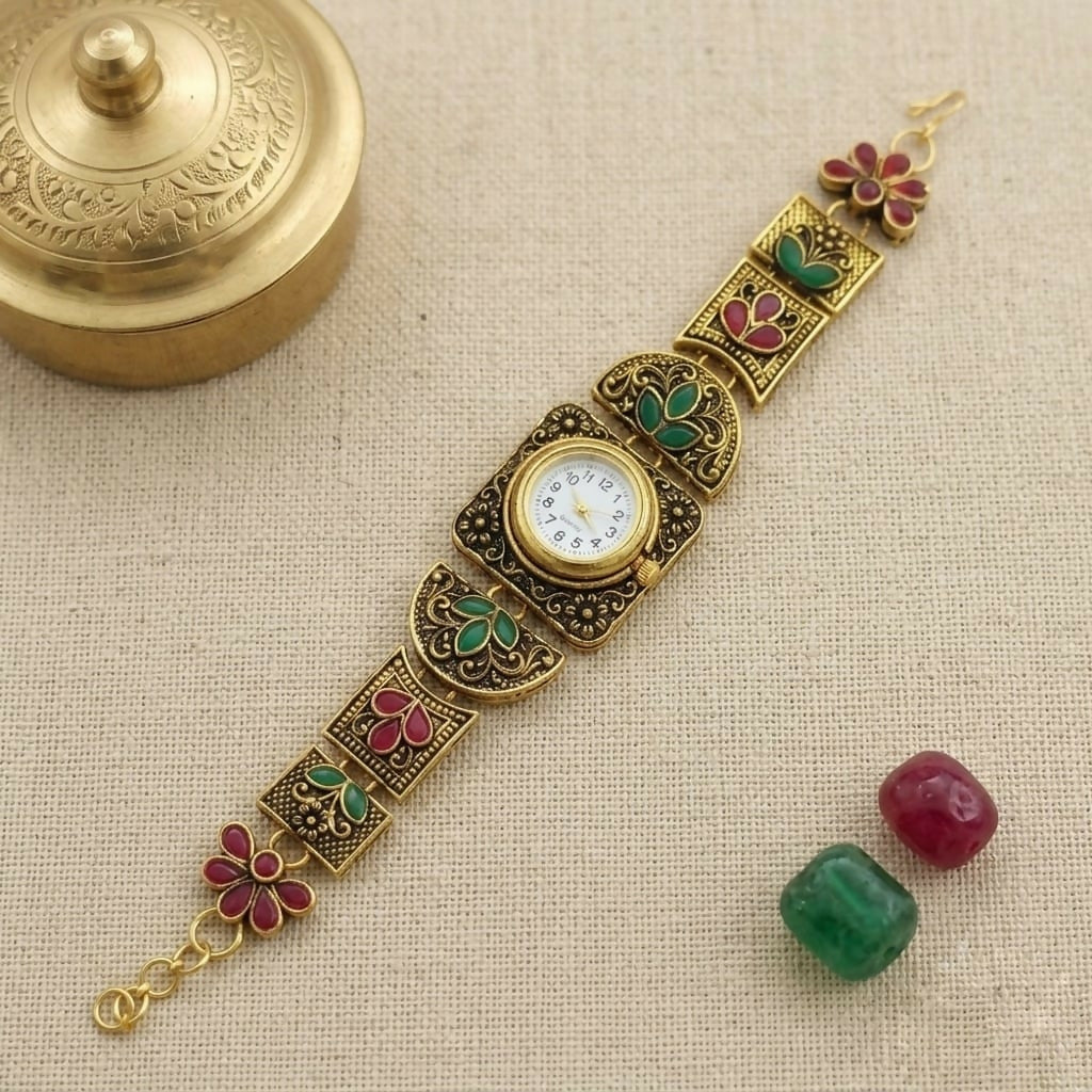 Rajasthani Inspired Designer Watch for Women with Floral Meenakari Work