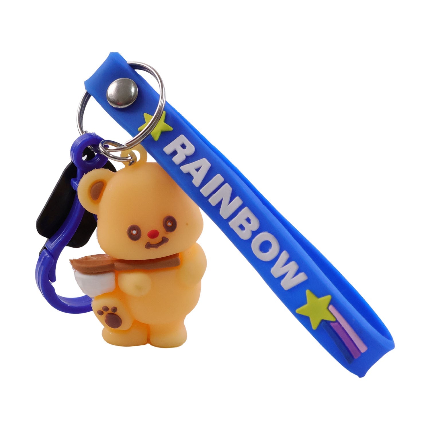 ALVENZA Cute Bear Cartoon Keychain – Rainbow Strap and Mini Popsicle Charm