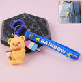 ALVENZA Cute Bear Cartoon Keychain – Rainbow Strap and Mini Popsicle Charm