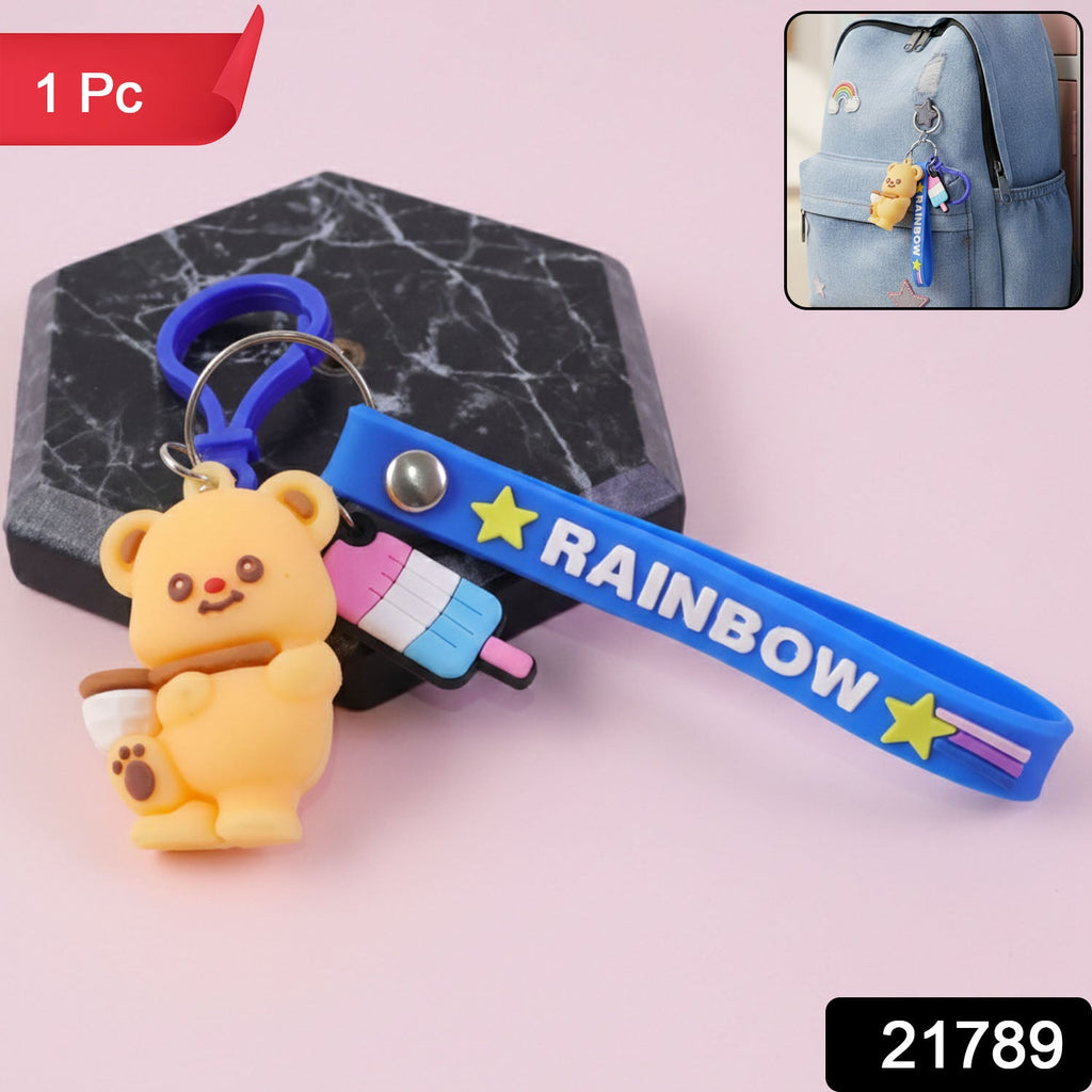ALVENZA Cute Bear Cartoon Keychain – Rainbow Strap and Mini Popsicle Charm