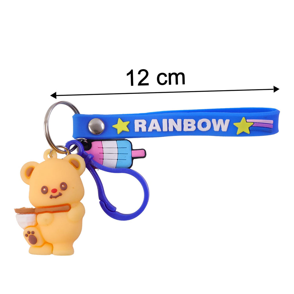 ALVENZA Cute Bear Cartoon Keychain – Rainbow Strap and Mini Popsicle Charm