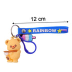 ALVENZA Cute Bear Cartoon Keychain – Rainbow Strap and Mini Popsicle Charm