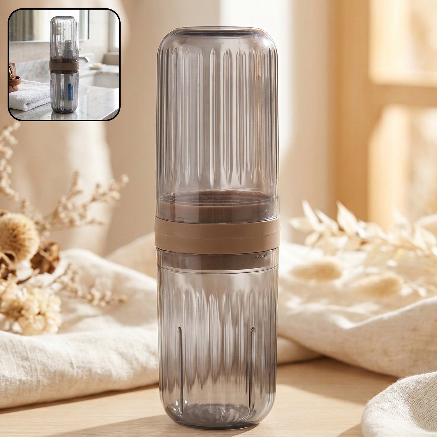 Travel Toothbrush Holder Compact & Leakproof with Foldable Glass