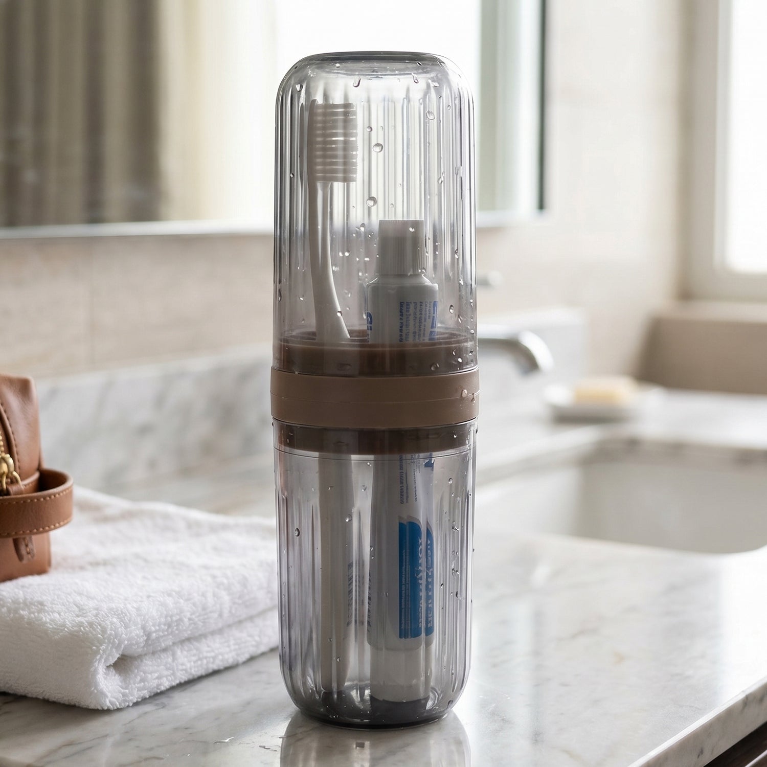 Travel Toothbrush Holder Compact & Leakproof with Foldable Glass - Detail View 5