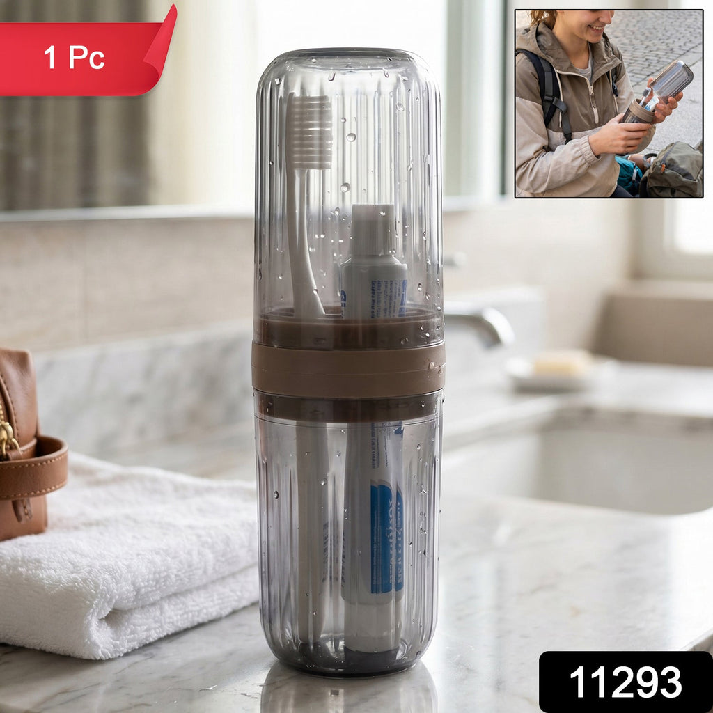 Travel Toothbrush Holder Compact & Leakproof with Foldable Glass - Side View