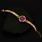Gold Plated Purple Dial Bracelet Watch With Elegant Design For Women And Girls