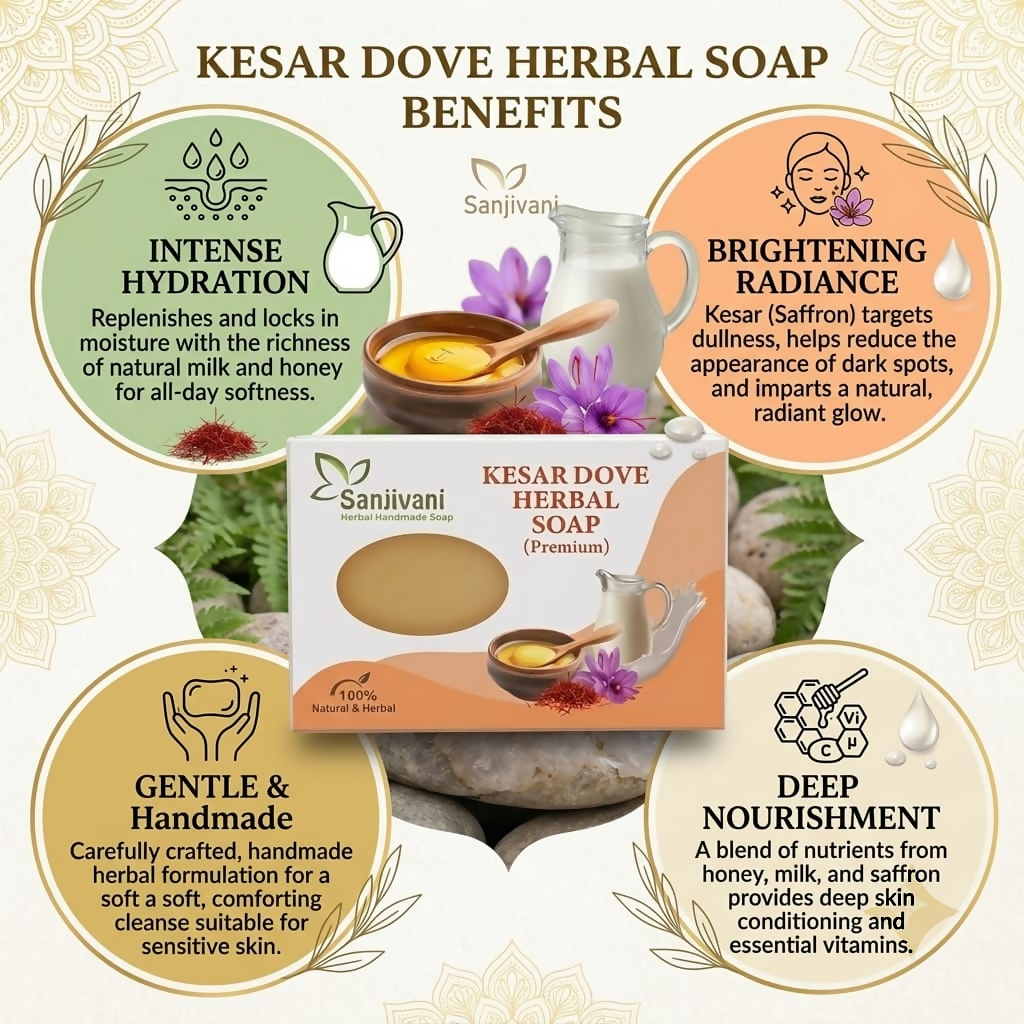 Kesar Dove Herbal Soap Natural Handmade Bath Soap Bars (90Gm Pack of 5)