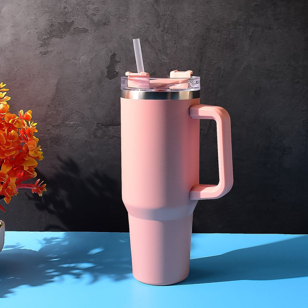 ALVENZA Insulated Travel Mug – 1200ML Peach Large Tumbler with Handle