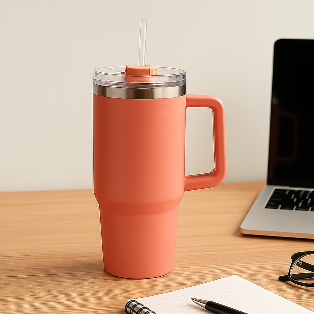 ALVENZA Insulated Travel Mug – 1200ML Peach Large Tumbler with Handle