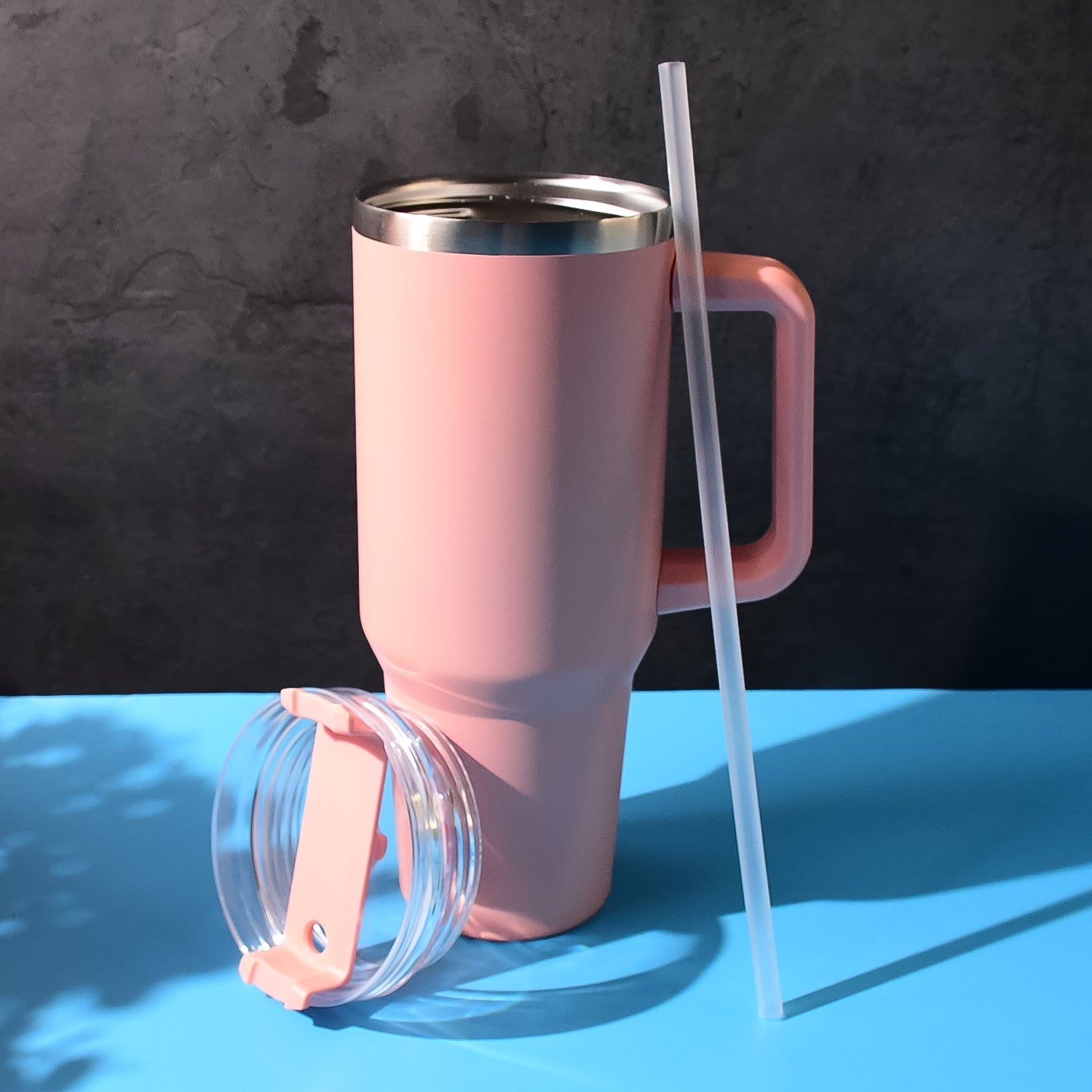 ALVENZA Insulated Travel Mug – 1200ML Peach Large Tumbler with Handle
