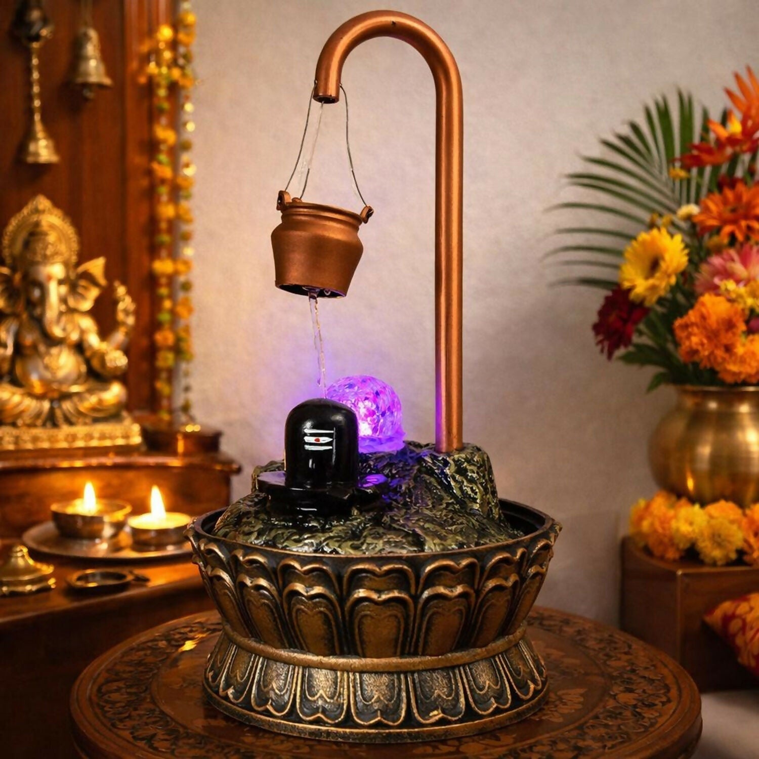 ALVENZA Shivling Water Fountain – LED Lighted Tabletop Spiritual Decor