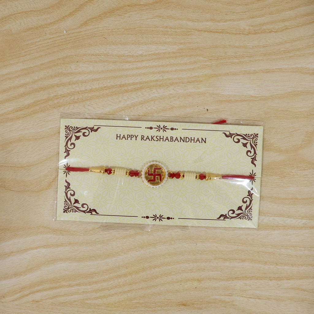 ALVENZA Swastik Pearl Frame Rakhi – Elegant and Traditional Tie for Brothers