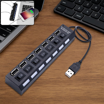 7 Port USB Hub – 7-in-1 Individual Switches, LED Indicators