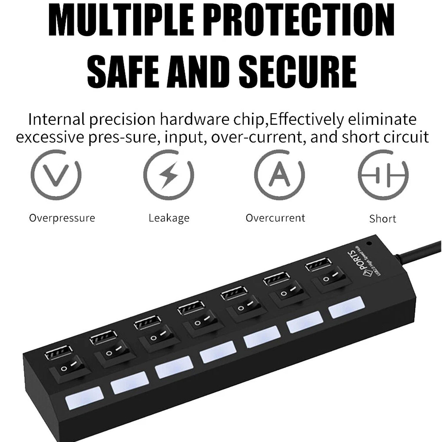ALVENZA 7 Port USB Hub – 7-in-1 Individual Switches, LED Indicators | Compshop