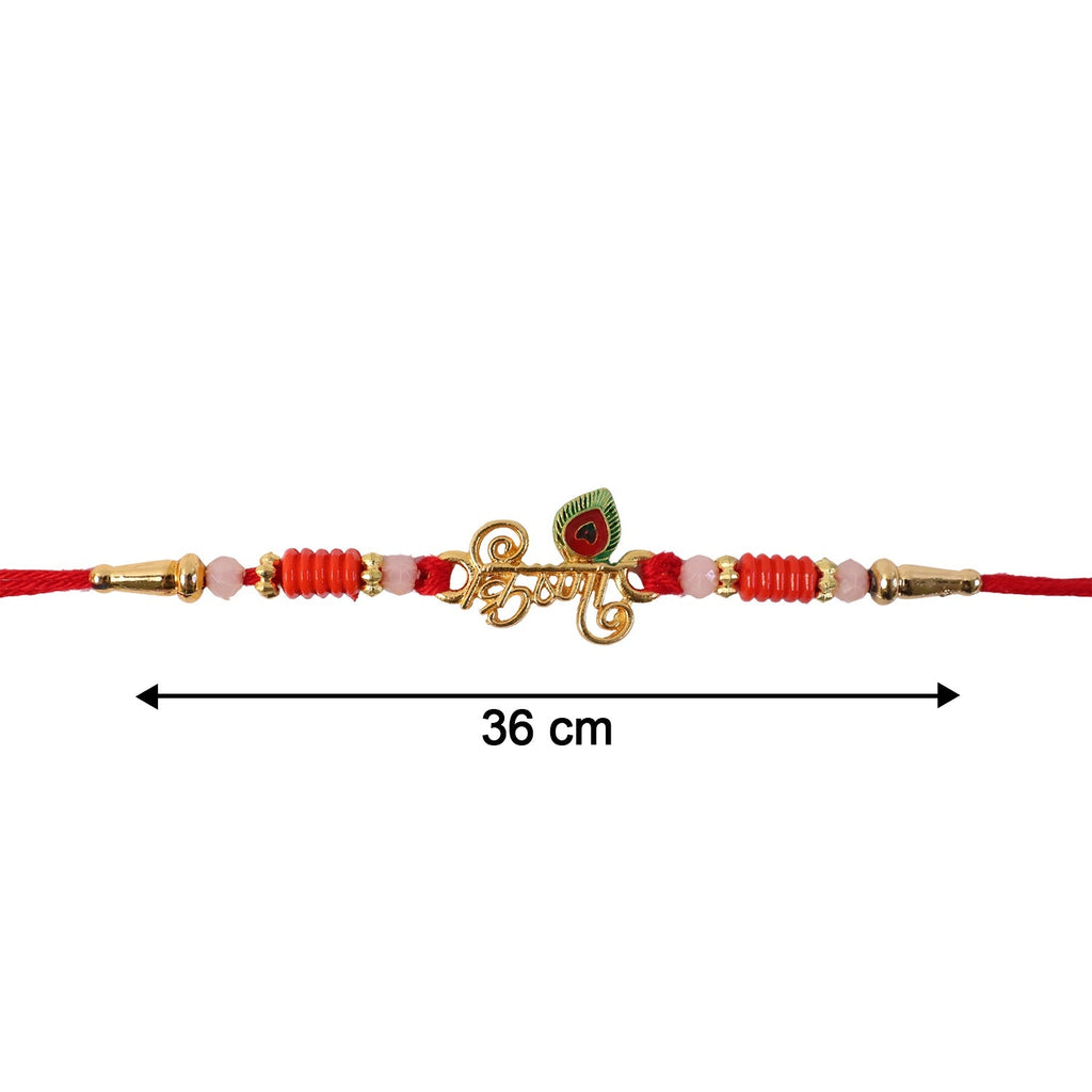 ALVENZA Krishna Naam Devnagari Peacock Feather Rakhi – Traditional Brother Gift