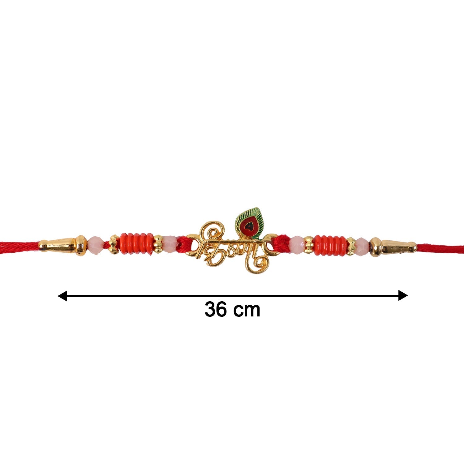 ALVENZA Krishna Naam Devnagari Peacock Feather Rakhi – Traditional Brother Gift