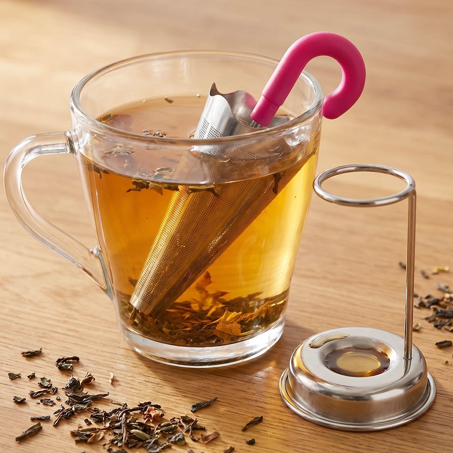 Stainless Steel Tea Strainer Umbrella Design & Drip Tray | Siplix - Detail View 5