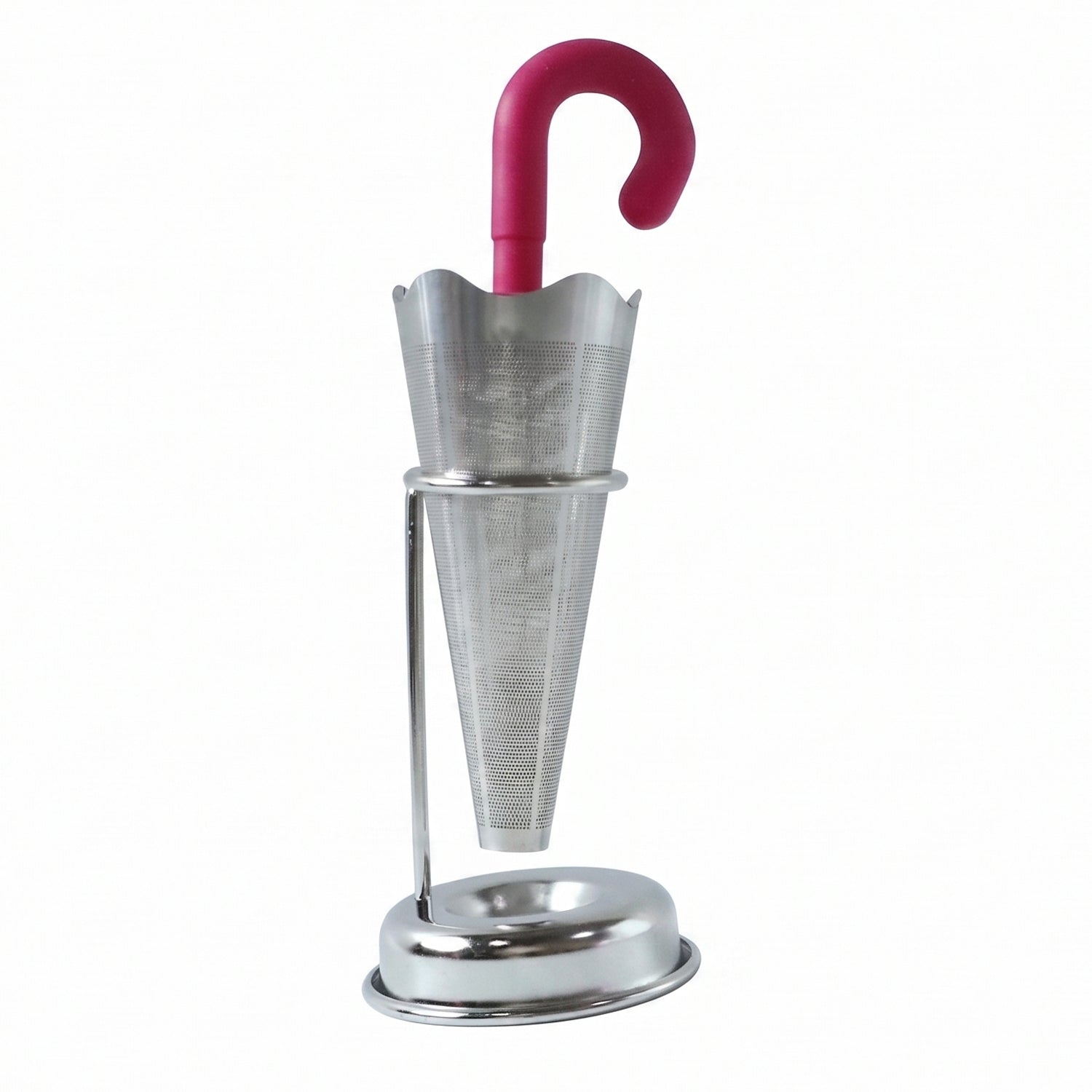 Stainless Steel Tea Strainer Umbrella Design & Drip Tray | Siplix - Back View