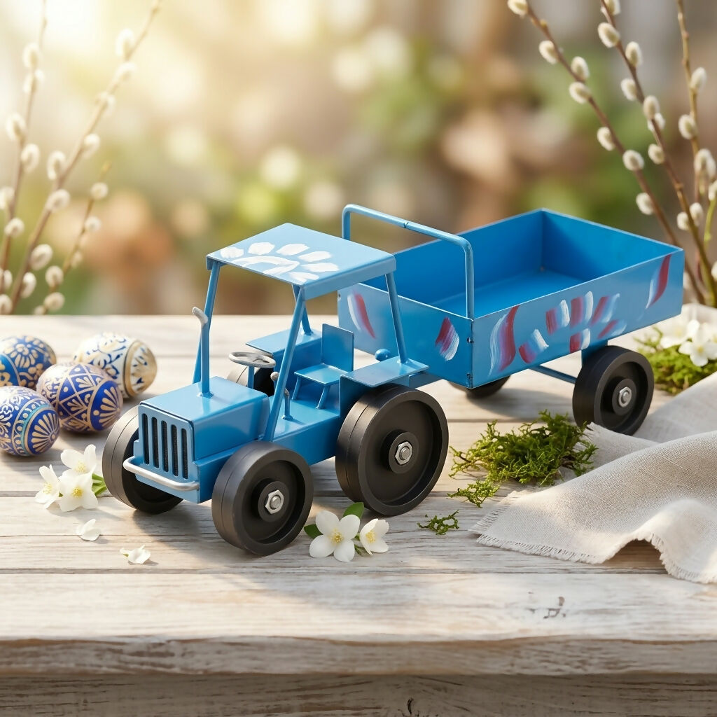 ALVENZA Handcrafted Blue Metal Tractor Toy – Vintage Charm & Durability