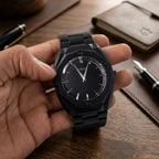Luxury Matte Black Analog Watch – Elegant Geometric Dial & Metal Strap