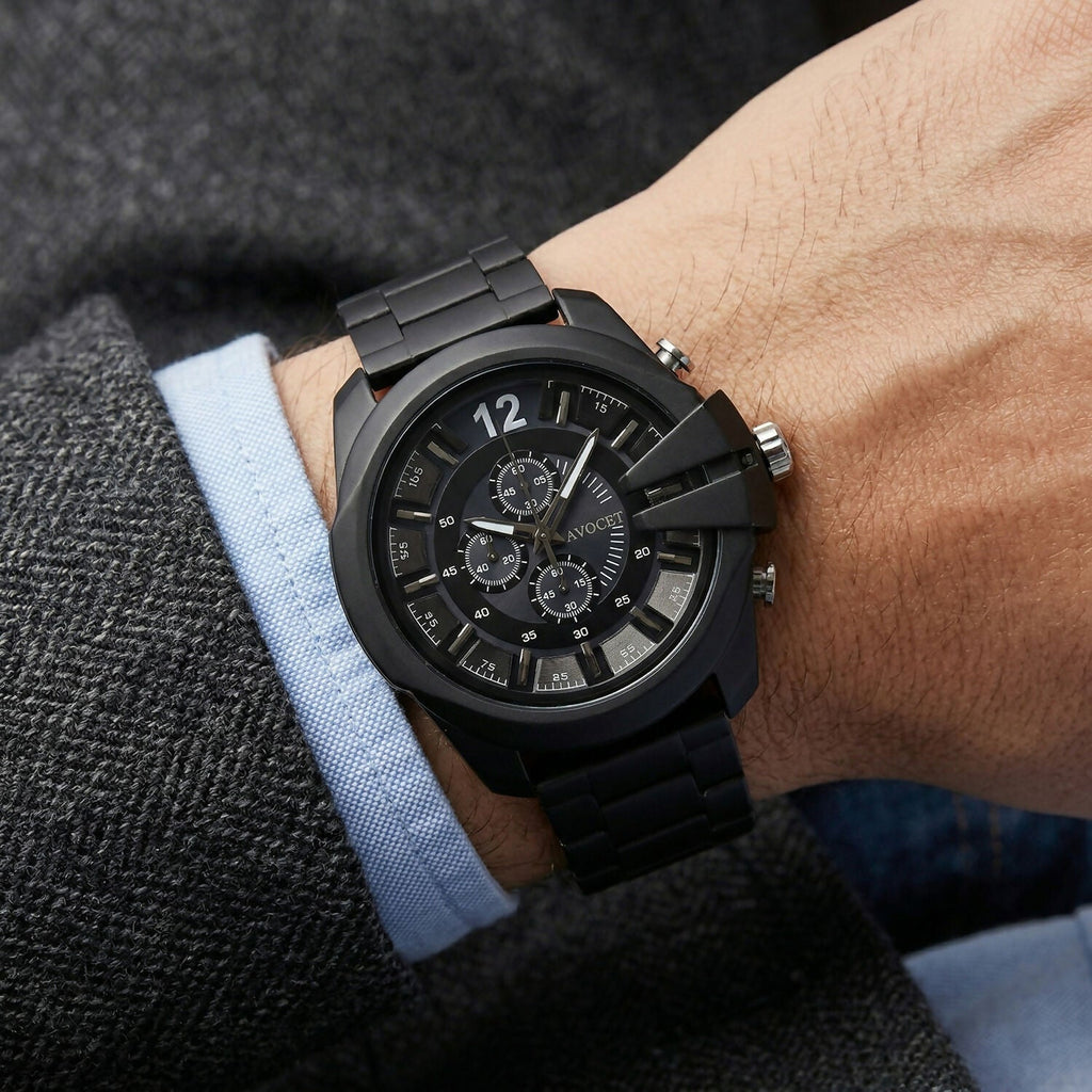 Black Analog Chronograph Watch – Elegant & Multi-functional Style