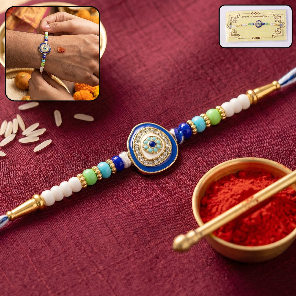 ALVENZA Evil Eye Kundan Diamond Rakhi – Traditional & Elegant Gift for Brothers