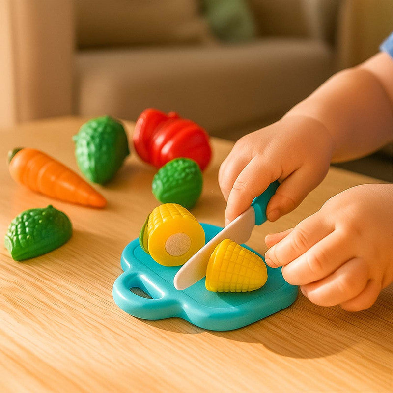 ALVENZA Vegetable Cutting Play Set – Mini Kids Cooking Toy with Velcro Knife