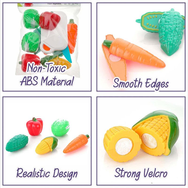 ALVENZA Vegetable Cutting Play Set – Mini Kids Cooking Toy with Velcro Knife