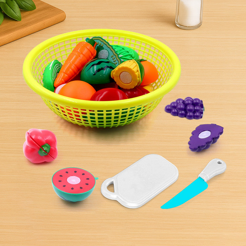 ALVENZA Kids Fruit & Vegetable Cutting Toy Set – Safe Velcro Play Food Basket