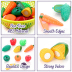 ALVENZA Kids Fruit & Vegetable Cutting Toy Set – Safe Velcro Play Food Basket