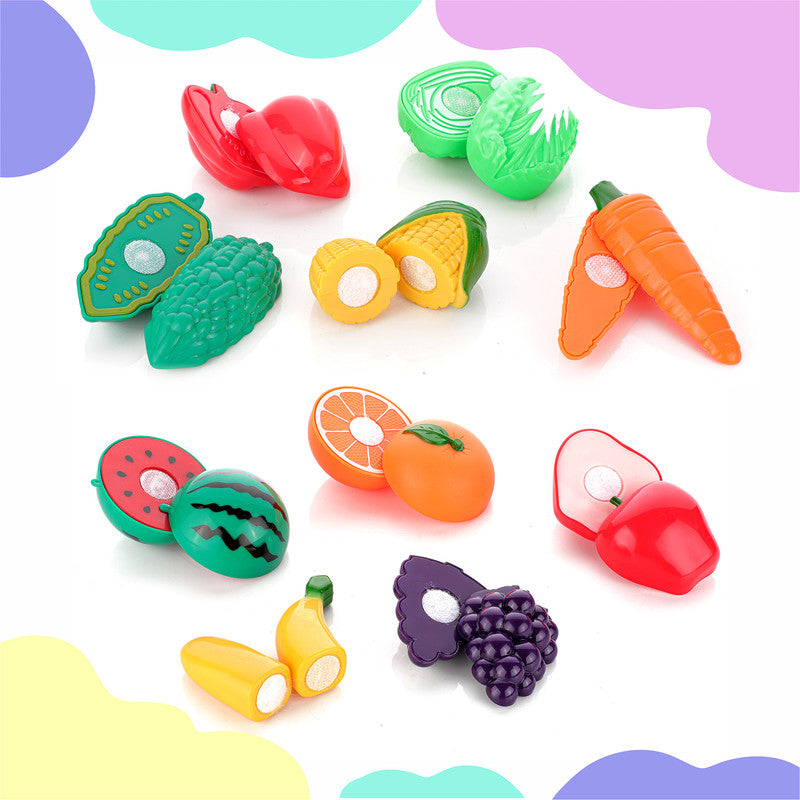 ALVENZA Kids Fruit & Vegetable Cutting Toy Set – Safe Velcro Play Food Basket
